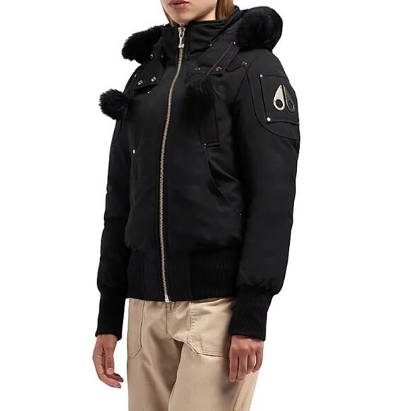 Moose Knuckles Beaver Fox Fur Hooded Down Bomber Jacket Black Size Small - Picture 16 of 16